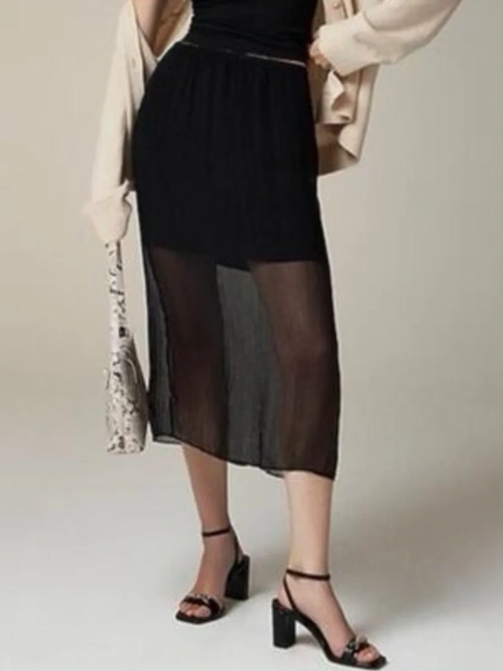 J Crew New Gwyneth Chiffon Midi Skirt Black Sheer Short Slip Whimsigoth 2024-L